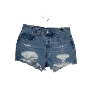 Levi's Jean Shorts Womens 30 Blue 501 Original Fit High Rise Distressed Raw Hem